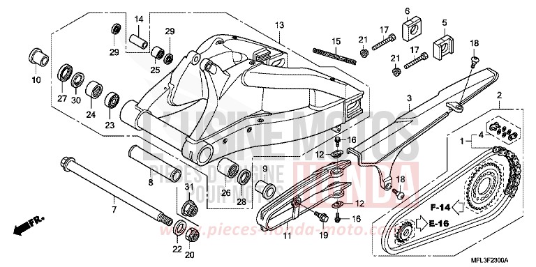 SWINGARM for CBR1000RR Fireblade PEARL SUNBEAM WHITE (NHA66HA) from 2010
